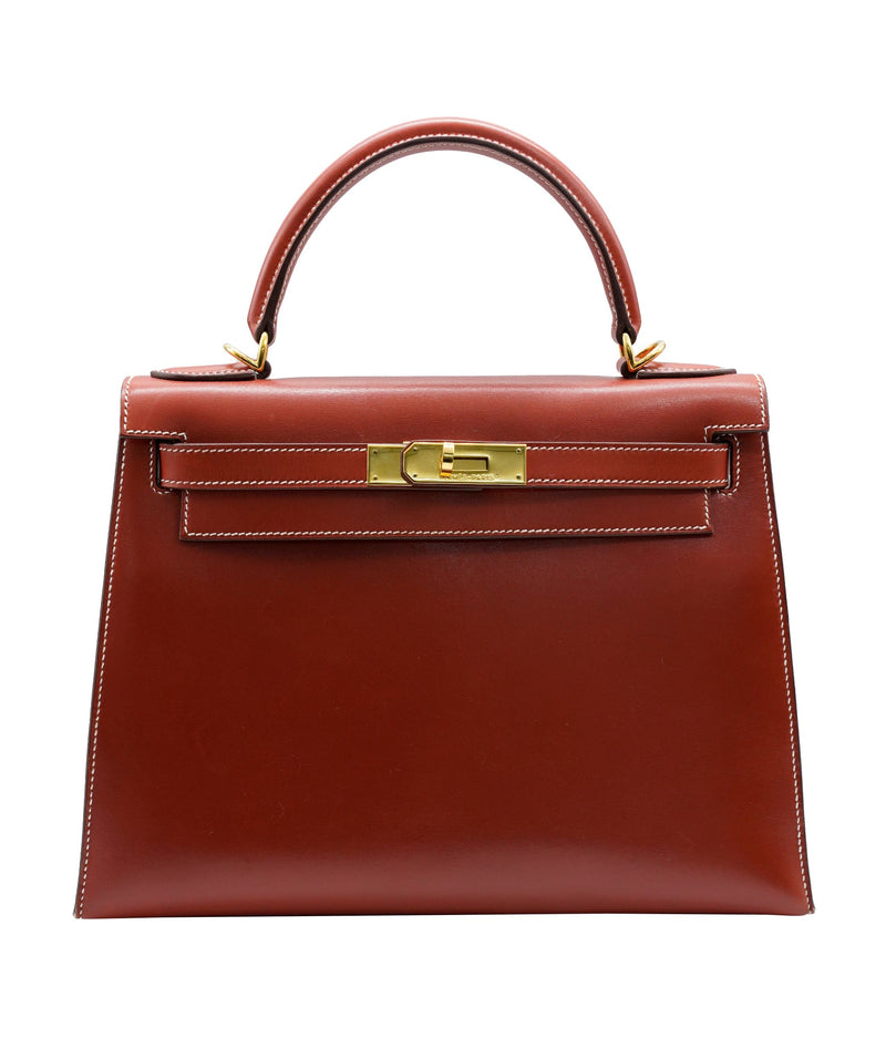 Hermes Kelly Handbag Brique Box Calf with Gold Hardware 28