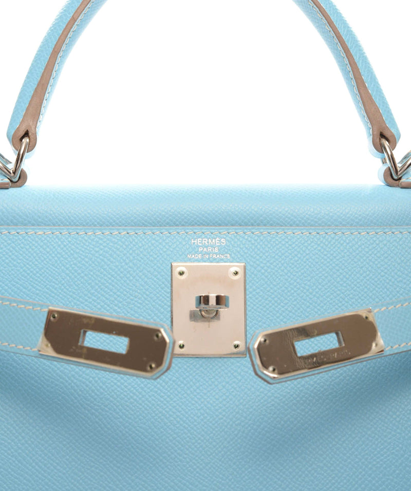 Hermès Kelly 20 Mini Sellier Epsom Blue Celeste PHW - Kaialux