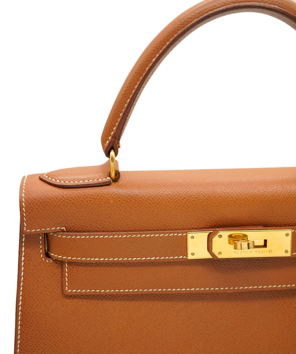 Hermès Vintage Kelly 28 Gold Natural Courchevel Sellier Gold