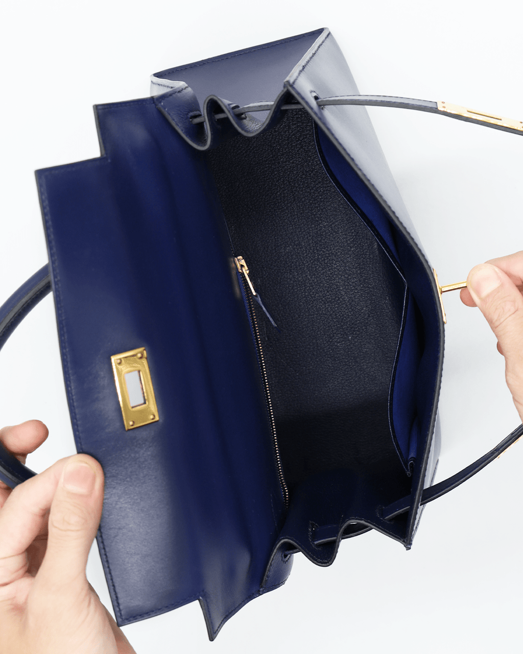 Hermes Kelly Box Leather Navy 32cm - ADL1385 – LuxuryPromise