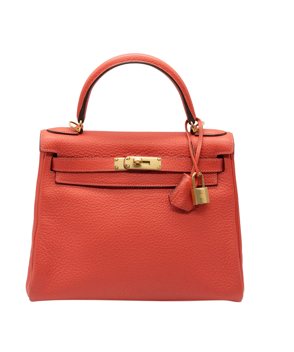 Hermes Kelly Handbag Rouge Pivoine Togo with Gold Hardware 28 Red