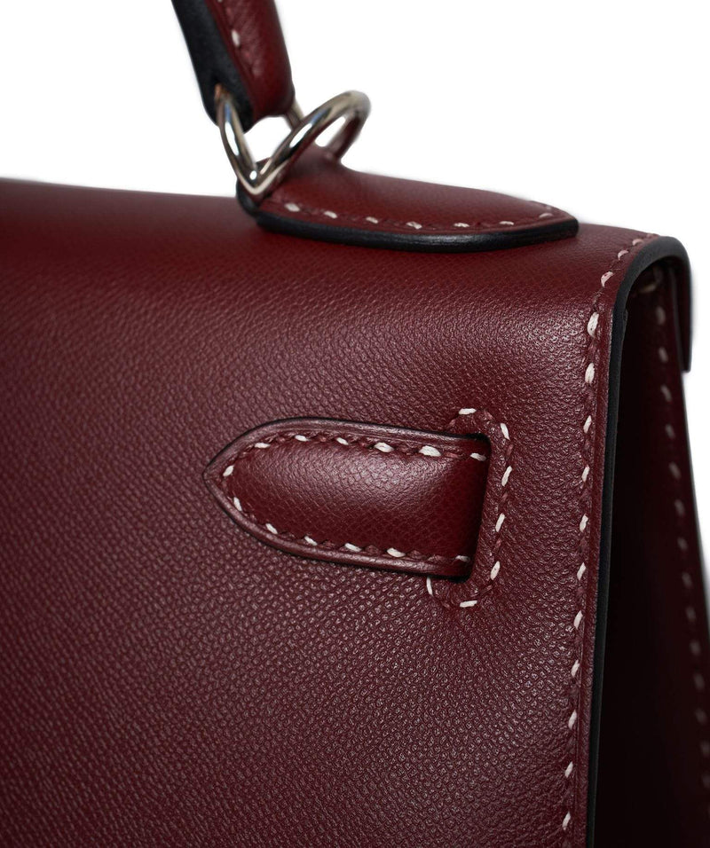 Kelly 25 leather handbag Hermès Burgundy in Leather - 35814541