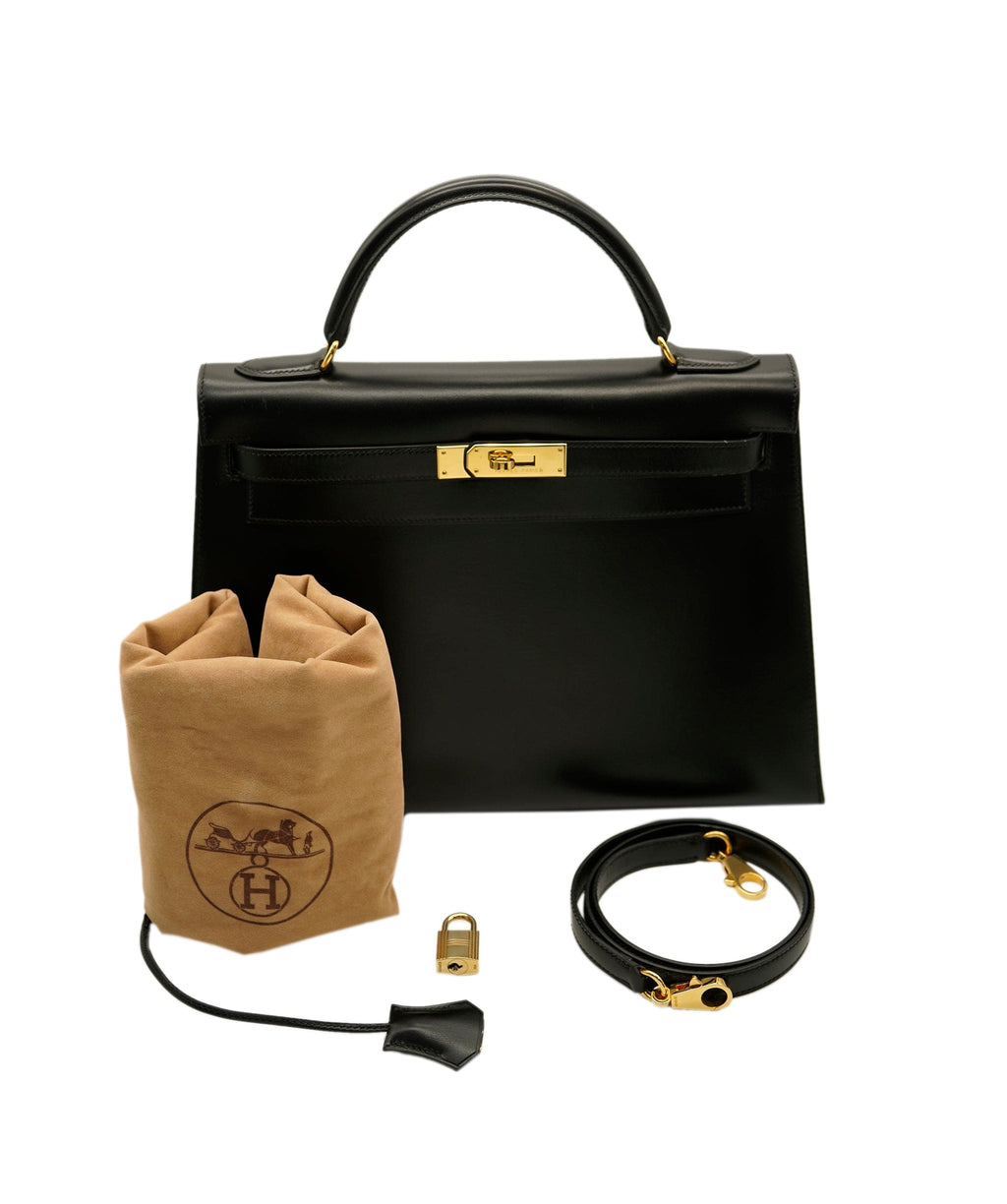 Hermes Kelly Handbag Vert Anglais Box Calf with Gold Hardware 32