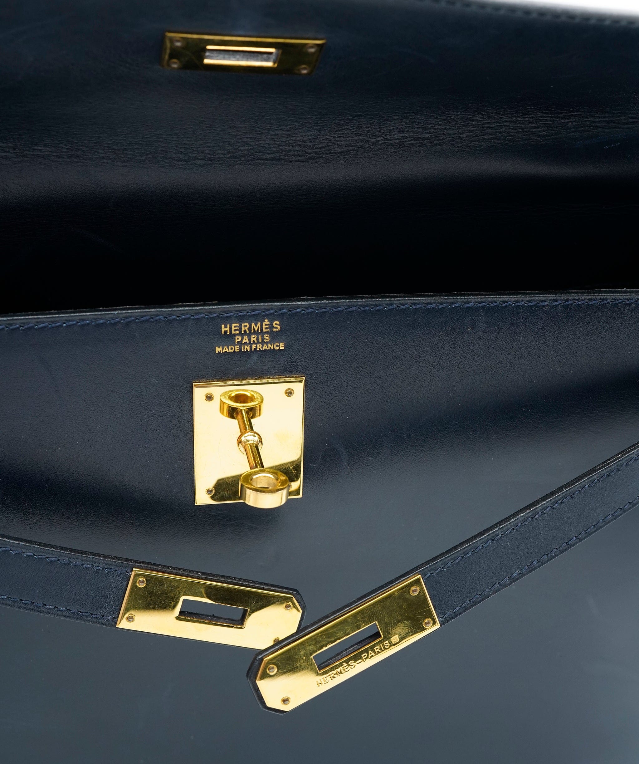 Hermès Hermès Kelly 32 Sellier 2way Handbag Purse Navy Box Calf ASL6503