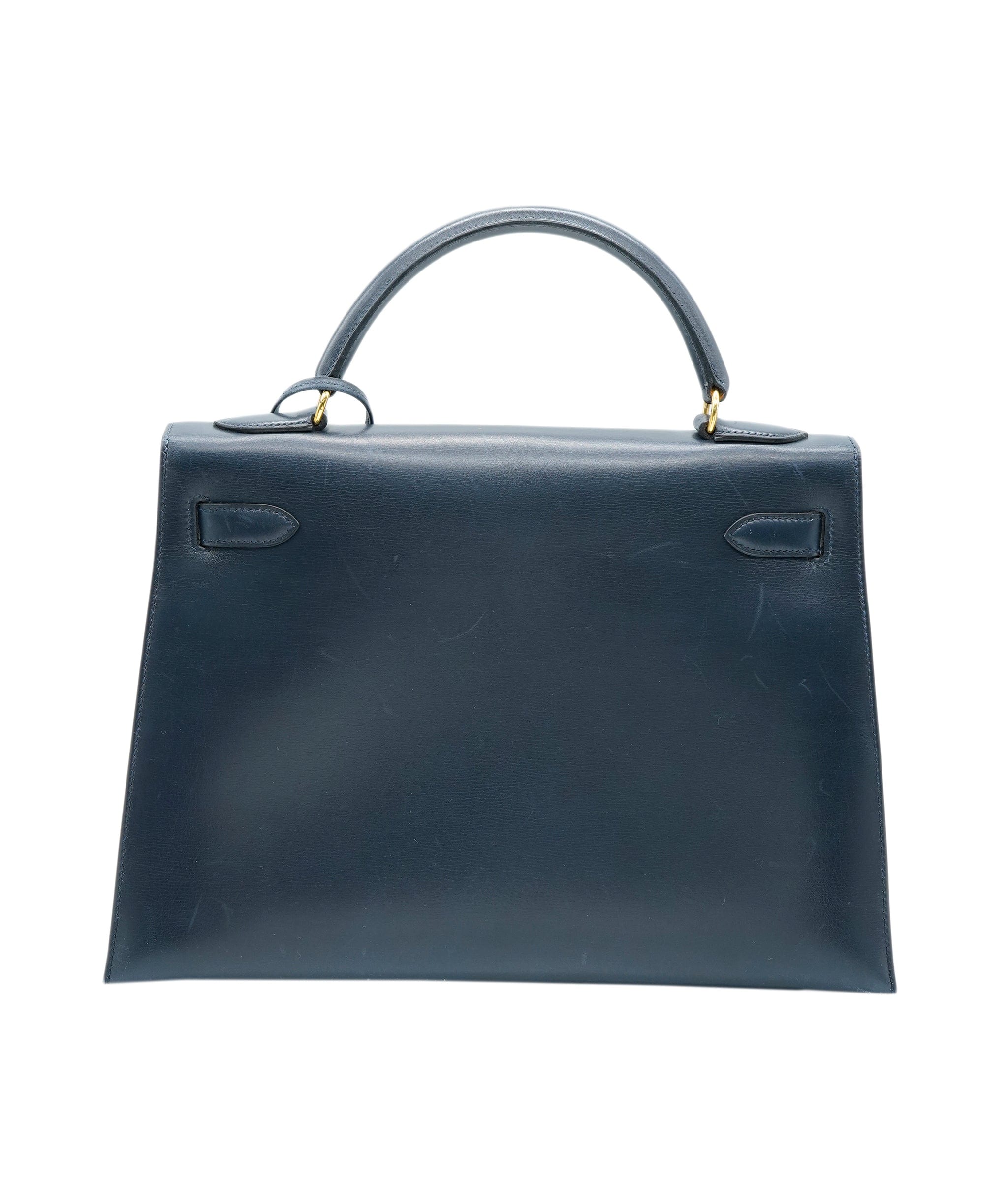 Hermès Hermès Kelly 32 Sellier 2way Handbag Purse Navy Box Calf ASL6503