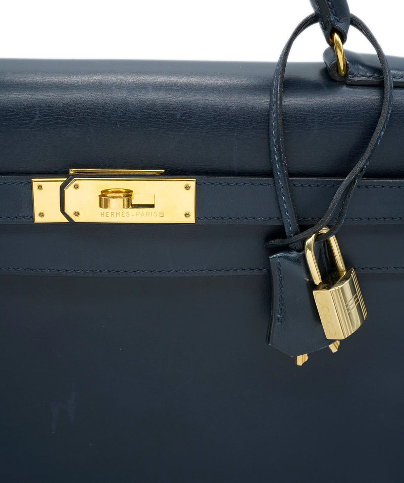 Hermes Kelly 32 navy box sellier ghw, Luxury, Bags & Wallets on