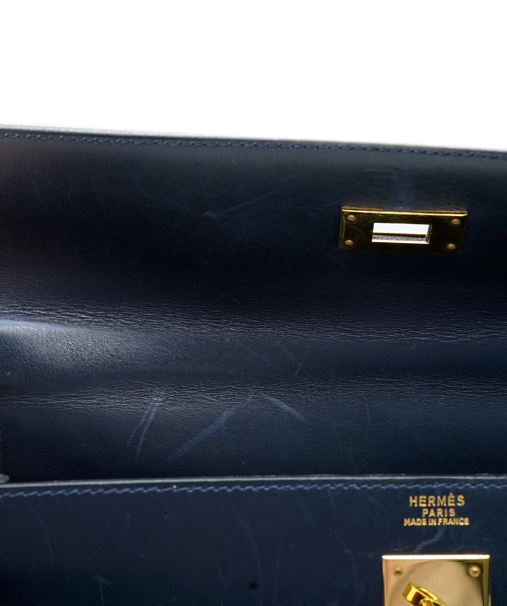 Hermès Hermès Kelly 32 Sellier 2way Handbag Purse Navy Box Calf ASL6503