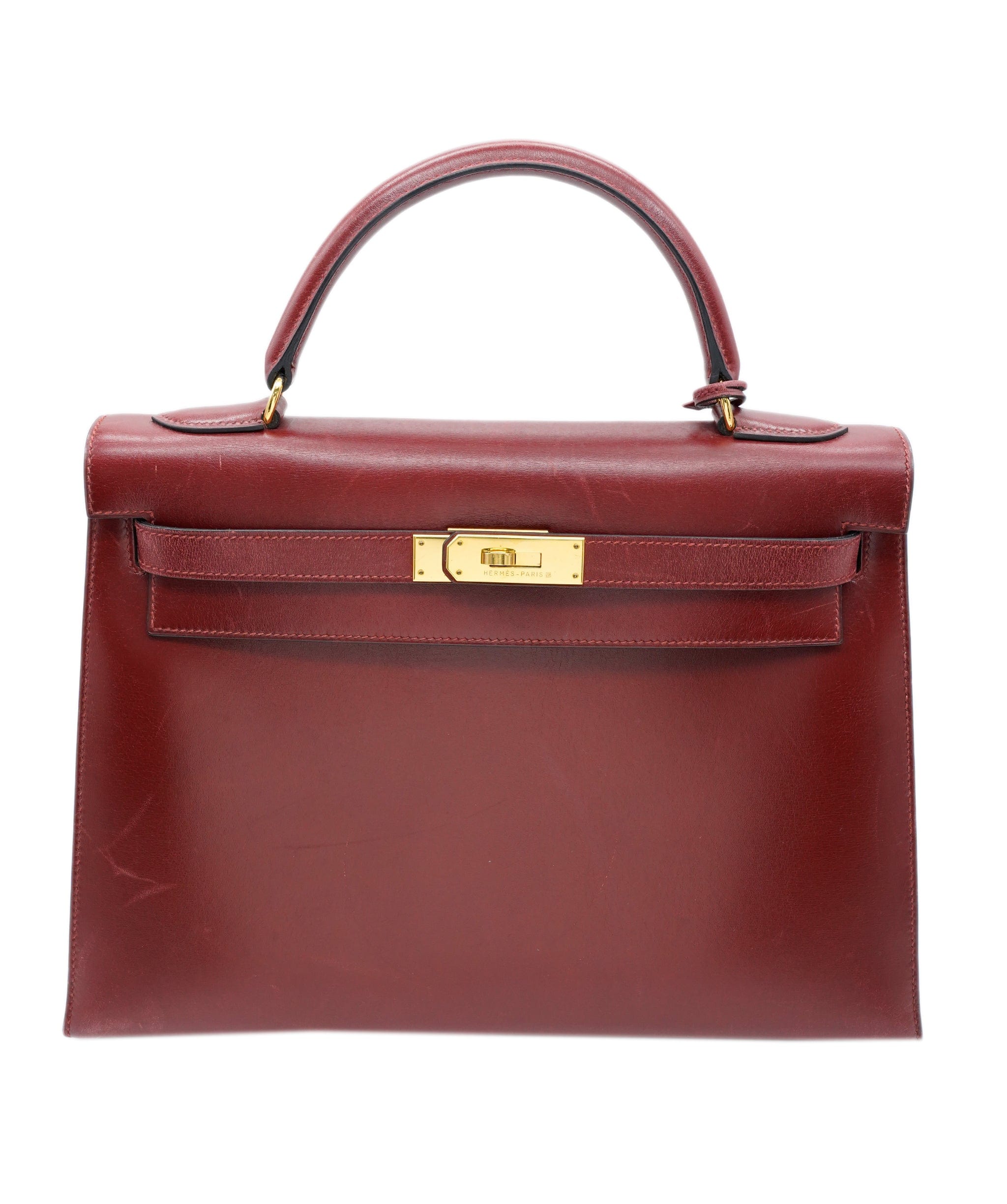 Hermès Hermès Kelly 32 Sellier Handbag Purse Rouge H Box Calf ASL6502