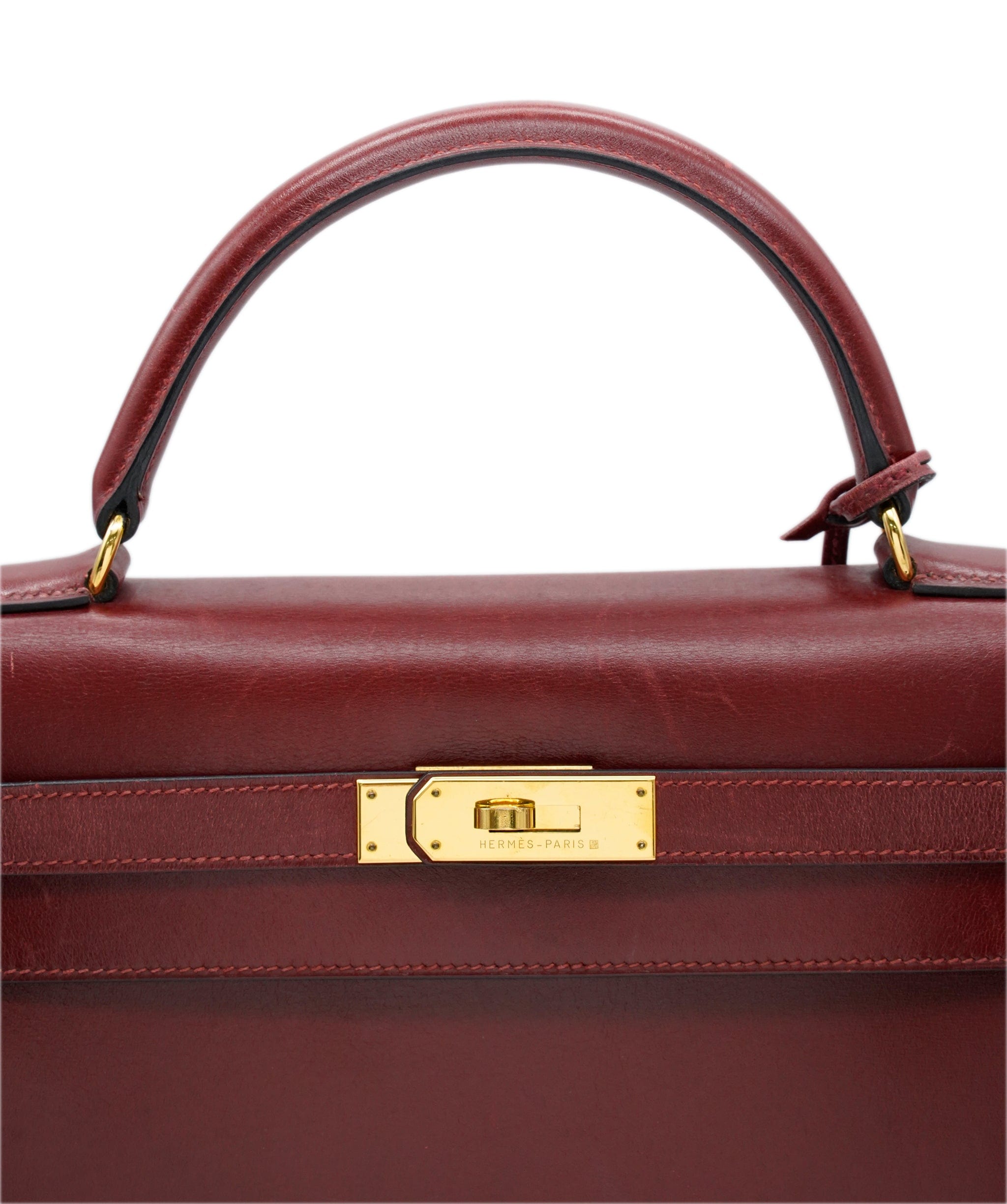 Hermès Hermès Kelly 32 Sellier Handbag Purse Rouge H Box Calf ASL6502