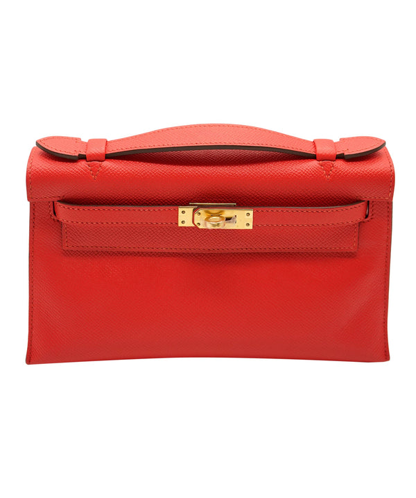 Hermes Kelly Mini Pochette Bag Epsom Leather Gold Hardware In Red