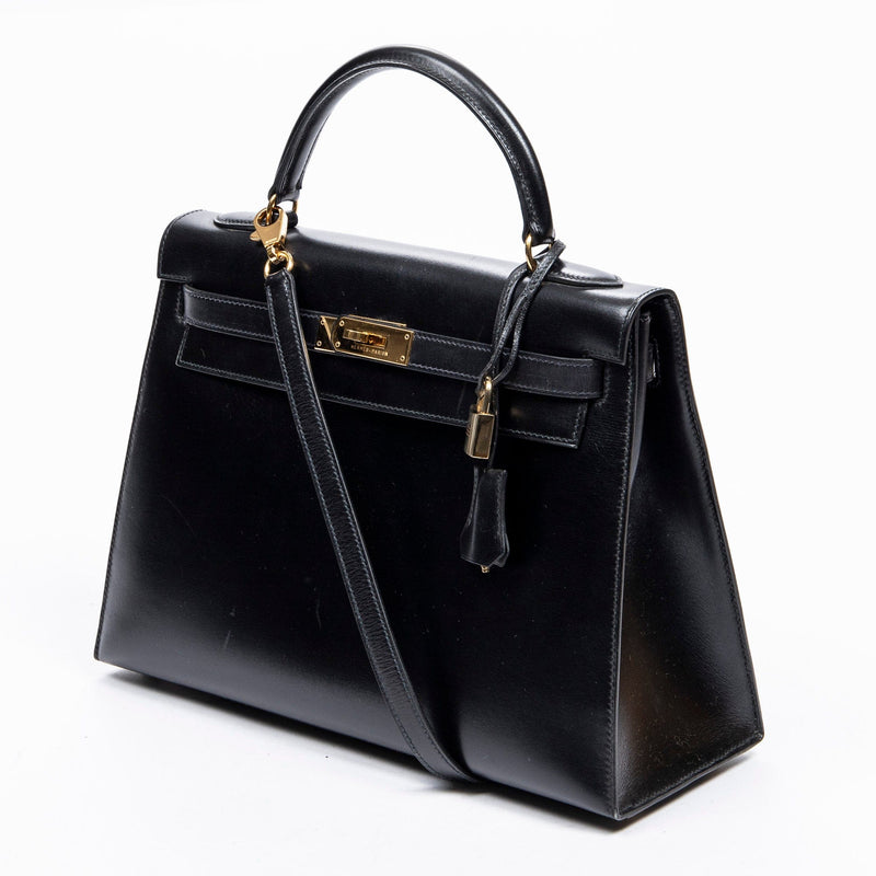 Hermes Kelly Sellier Box Calf 32 Noir in Box Calf Leather with