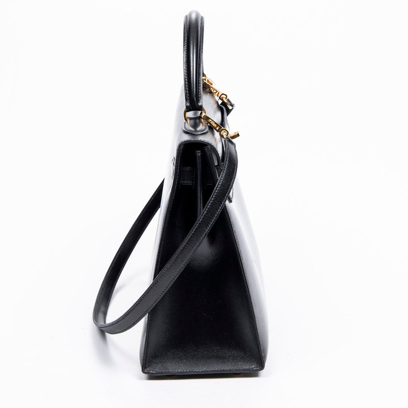 Hermès Kelly 32 sellier handbag strap in rouge brique box calfskin leather,  SHW at 1stDibs