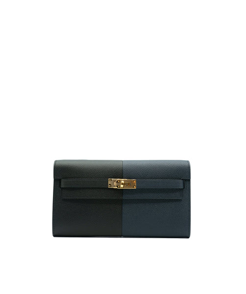 Hermès Kelly To Go Epsom Black / Blue Indigo / Blue Frida