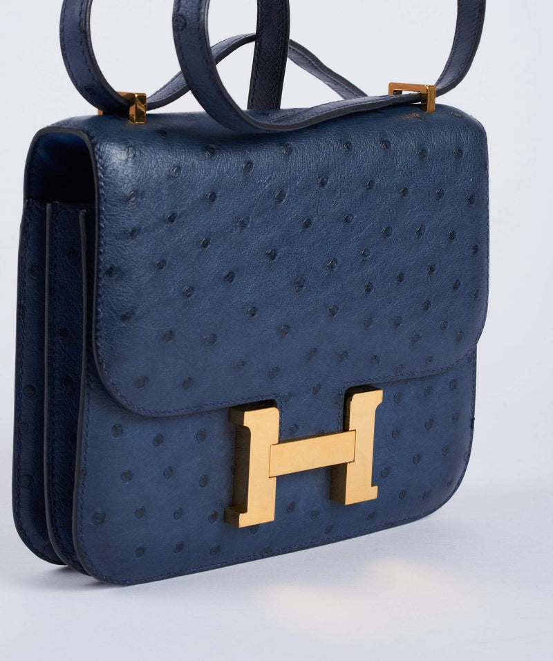 Replica Hermes Constance 18 Handmade Bag In Blue Ostrich Leather