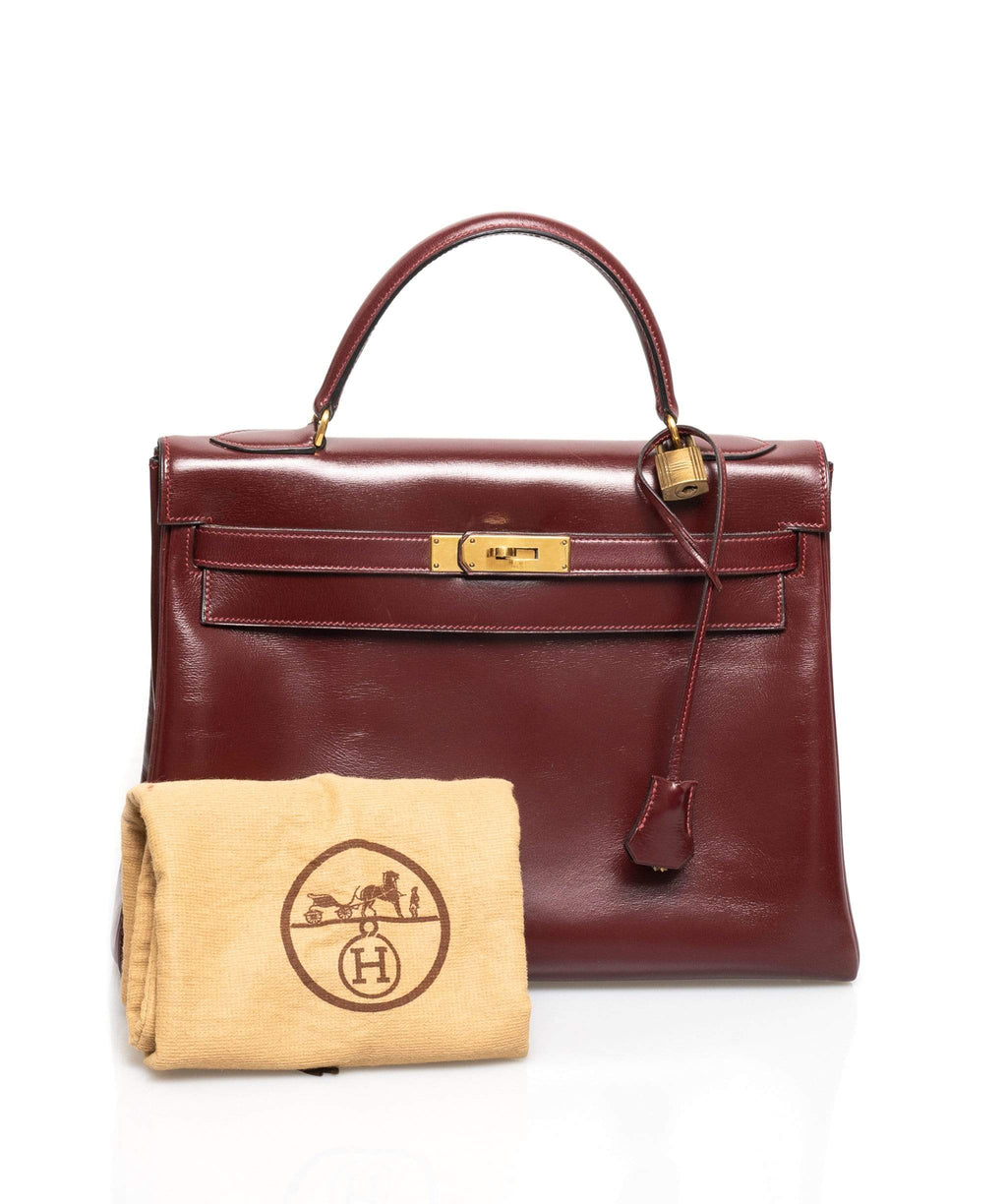 Hermes Kelly woman handbag Togo grainy leather 32cm burgundy/wine red