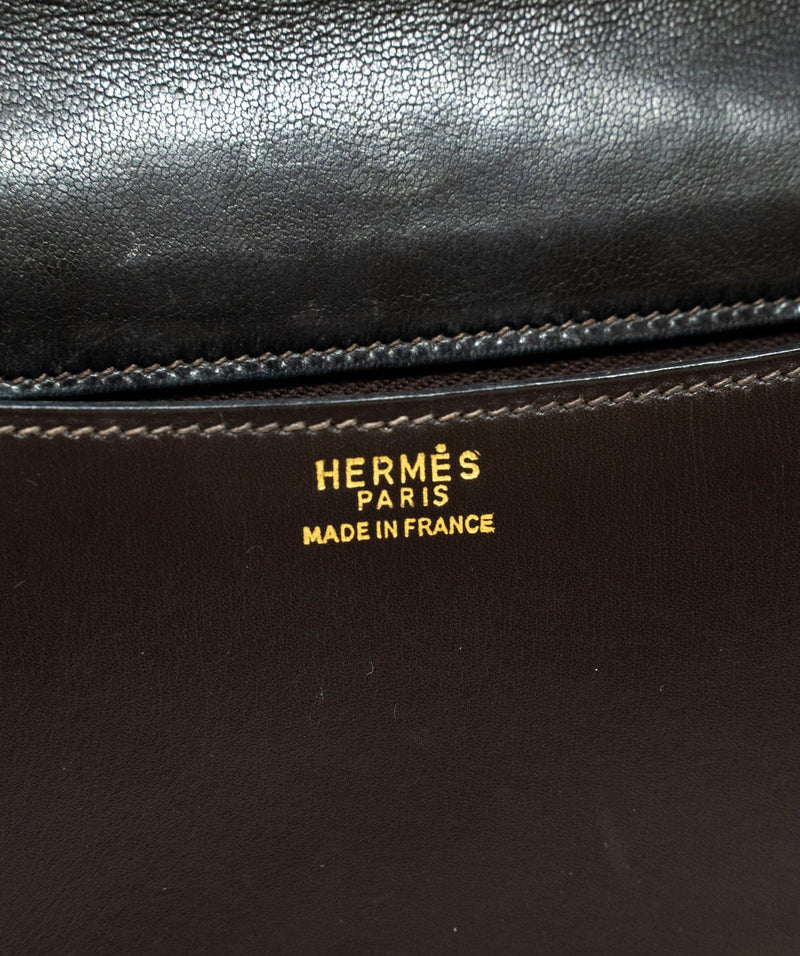 80s vintage HERMES tanned brown, courchevel leather chestnut color