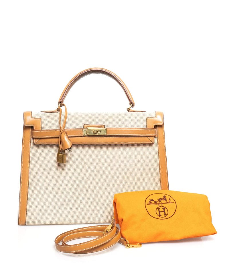 Hermès Hermes Vintage Gold Courchevel & Toile Kelly 35 with GHW - AWL1632