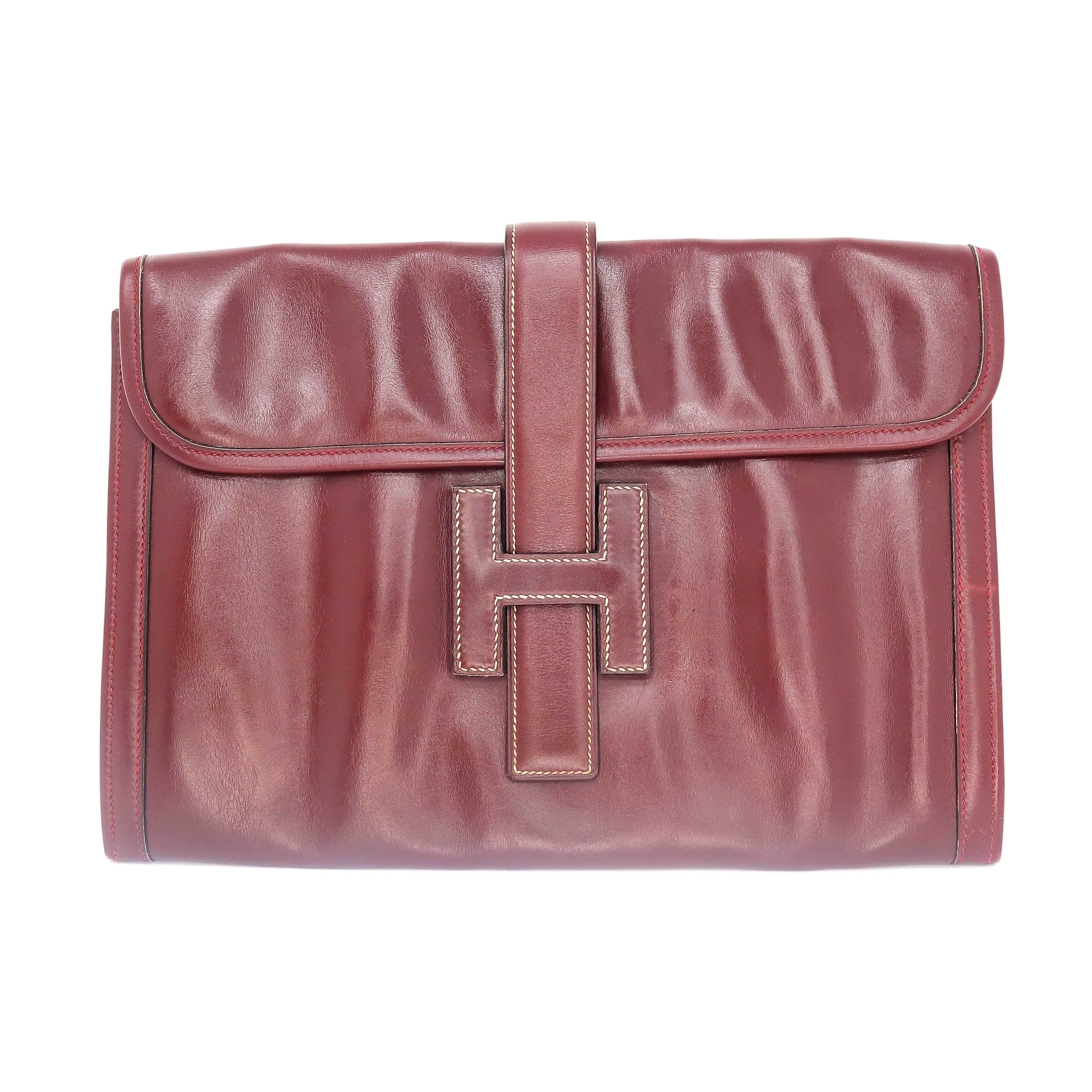 Hermès Hermes Vintage Jige Burgundy Box Leather OL2328