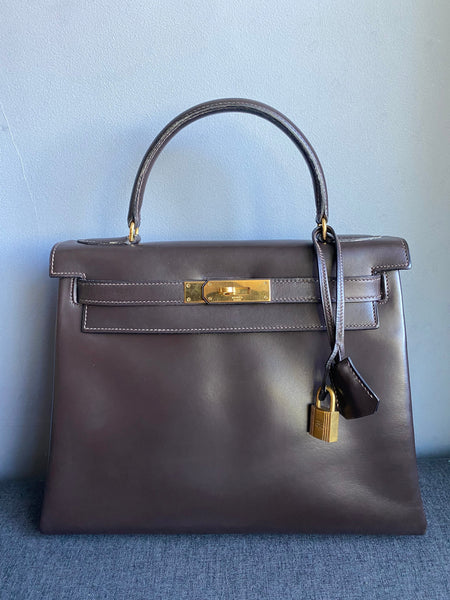 Kelly 28 leather handbag Hermès Brown in Leather - 36423090