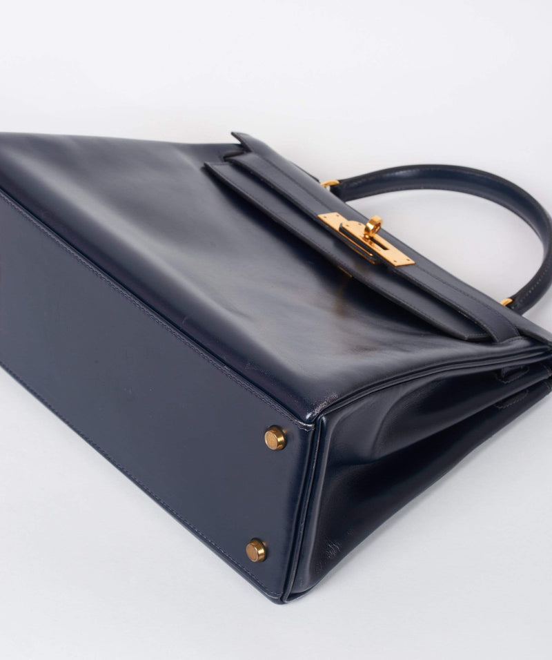 Hermès Hermes Kelly bag 28 navy blue box leather upholstery ref.925921 -  Joli Closet