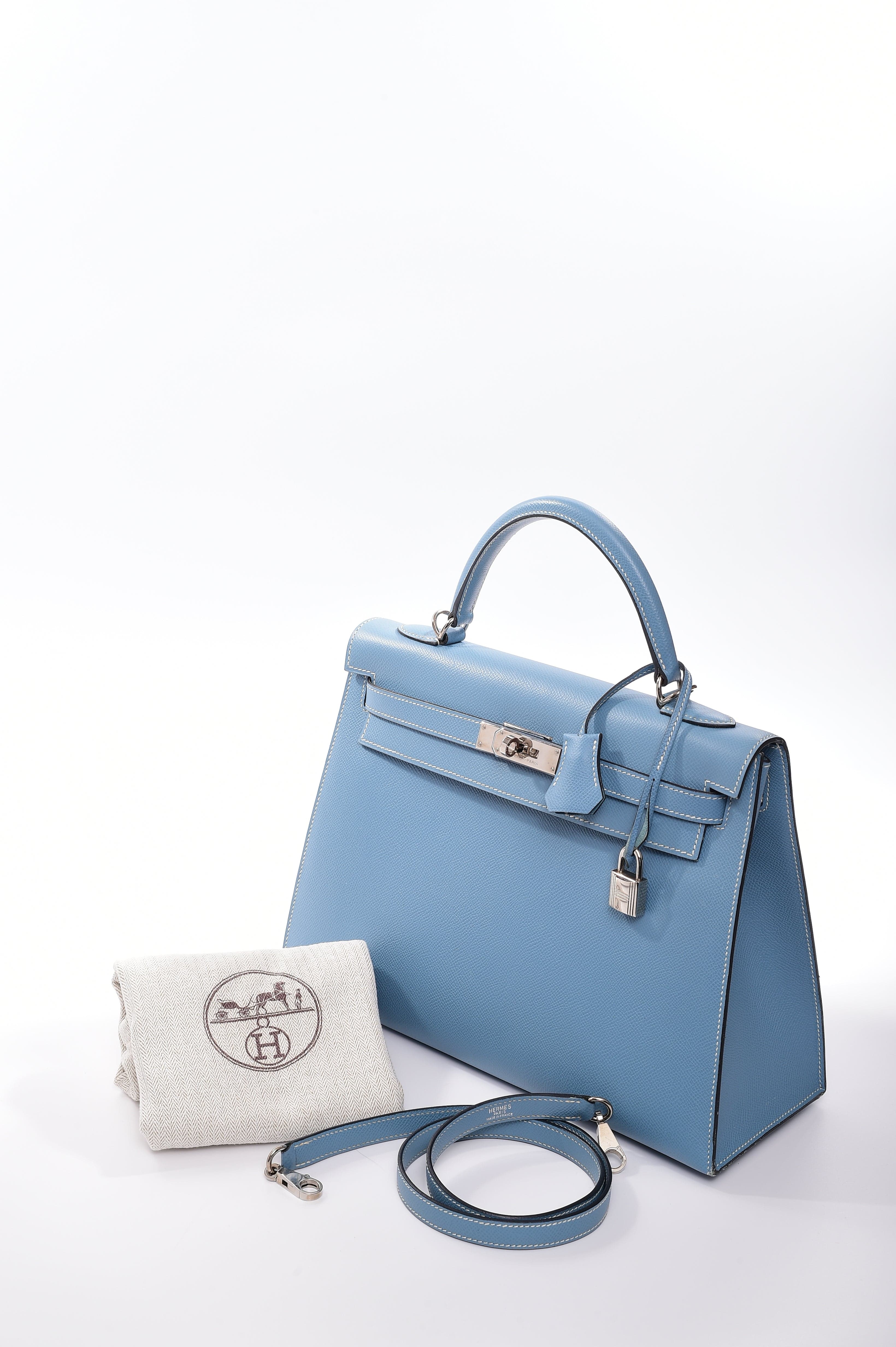 Hermès KELLY 32 SELLIER Blue Jean SYL1039