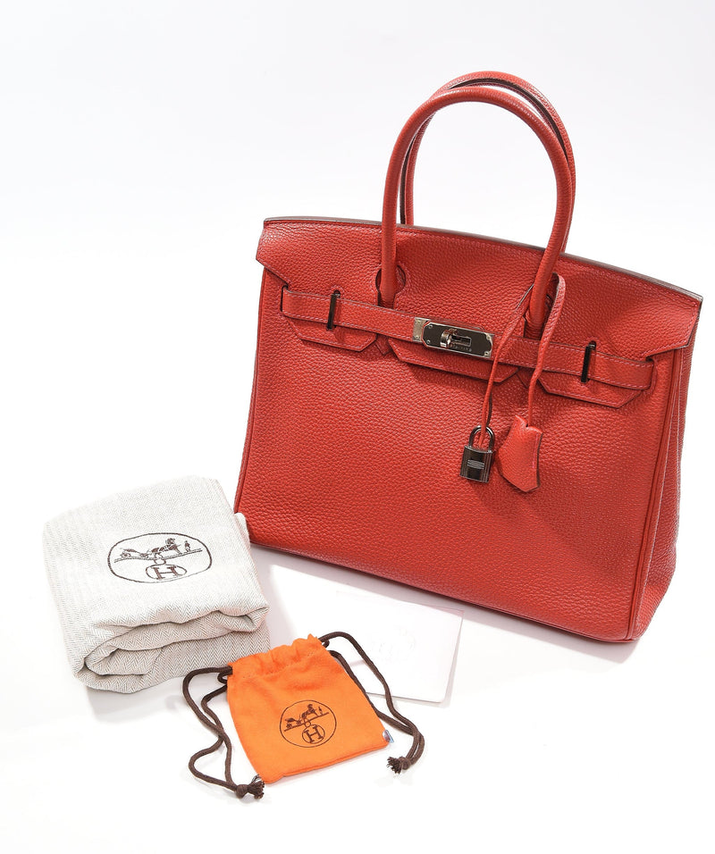 Authenticated Used Hermes HERMES Birkin 30 hand bag Dobris box calf red  rouge ash □K engraved silver metal fittings 