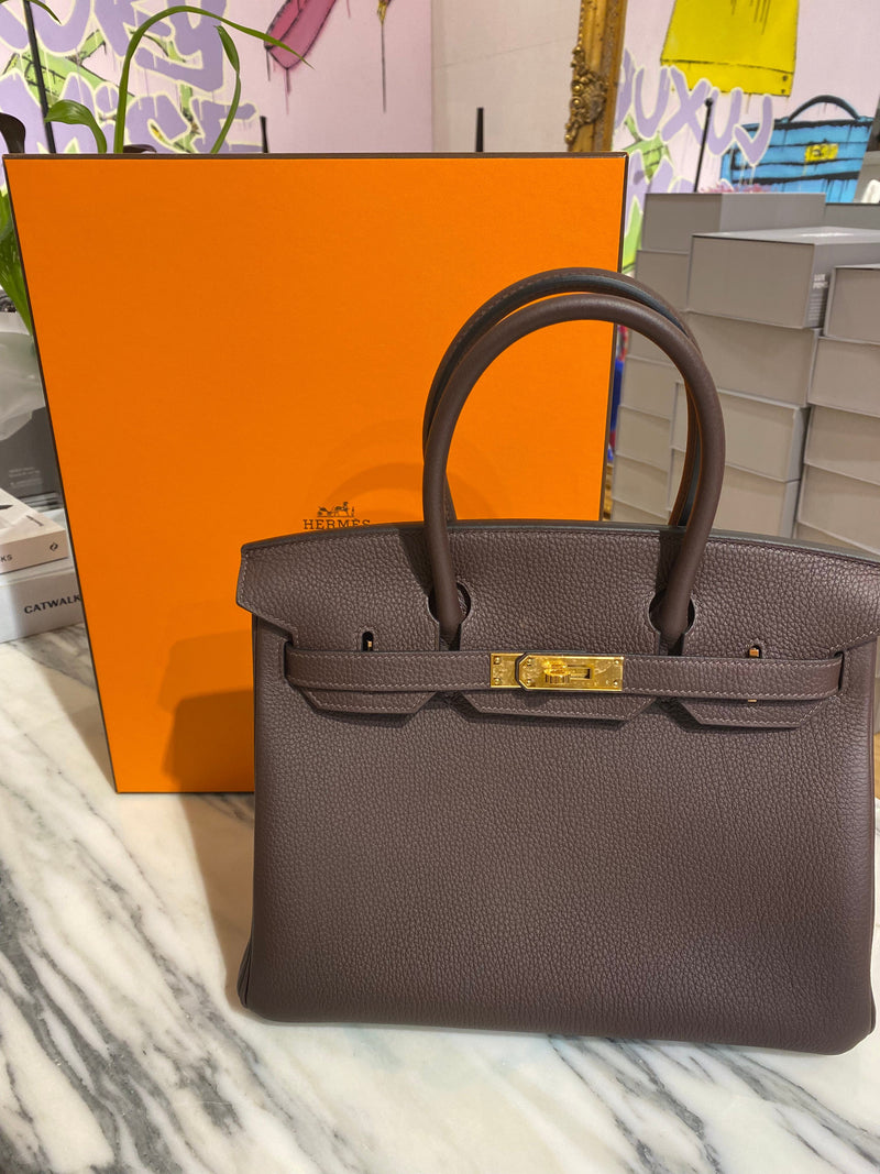 Hermes　Birkin bag 25　Etoupe grey　Togo leather　Gold hardware