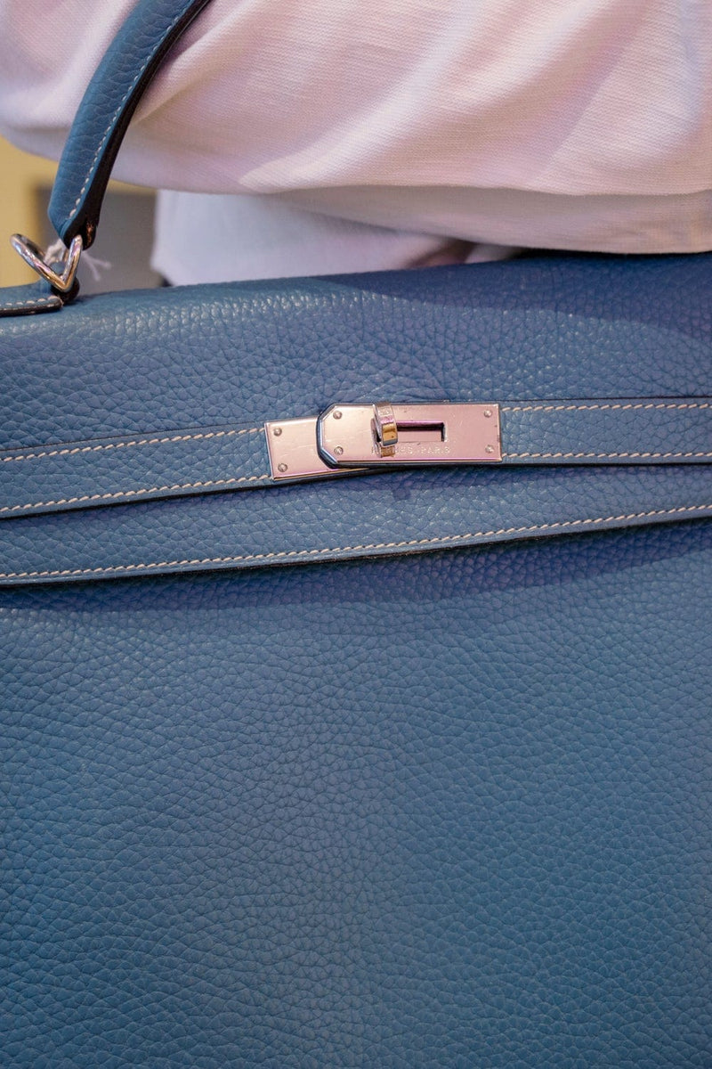 Hermès Kelly 32 Blue Jean Bag PHW