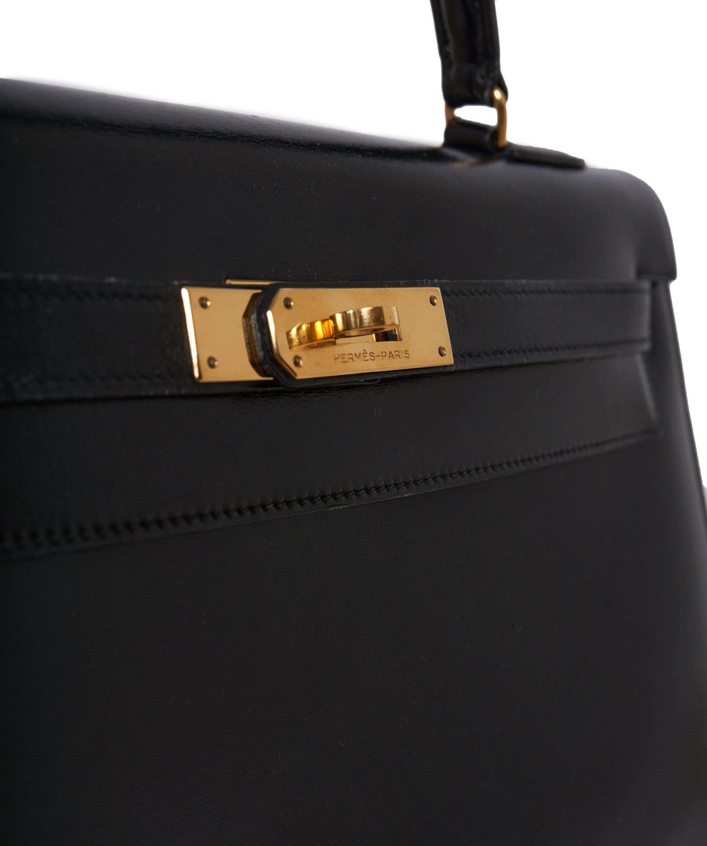 HERMES vintage Kelly 32 bag in black box leather - VALOIS VINTAGE
