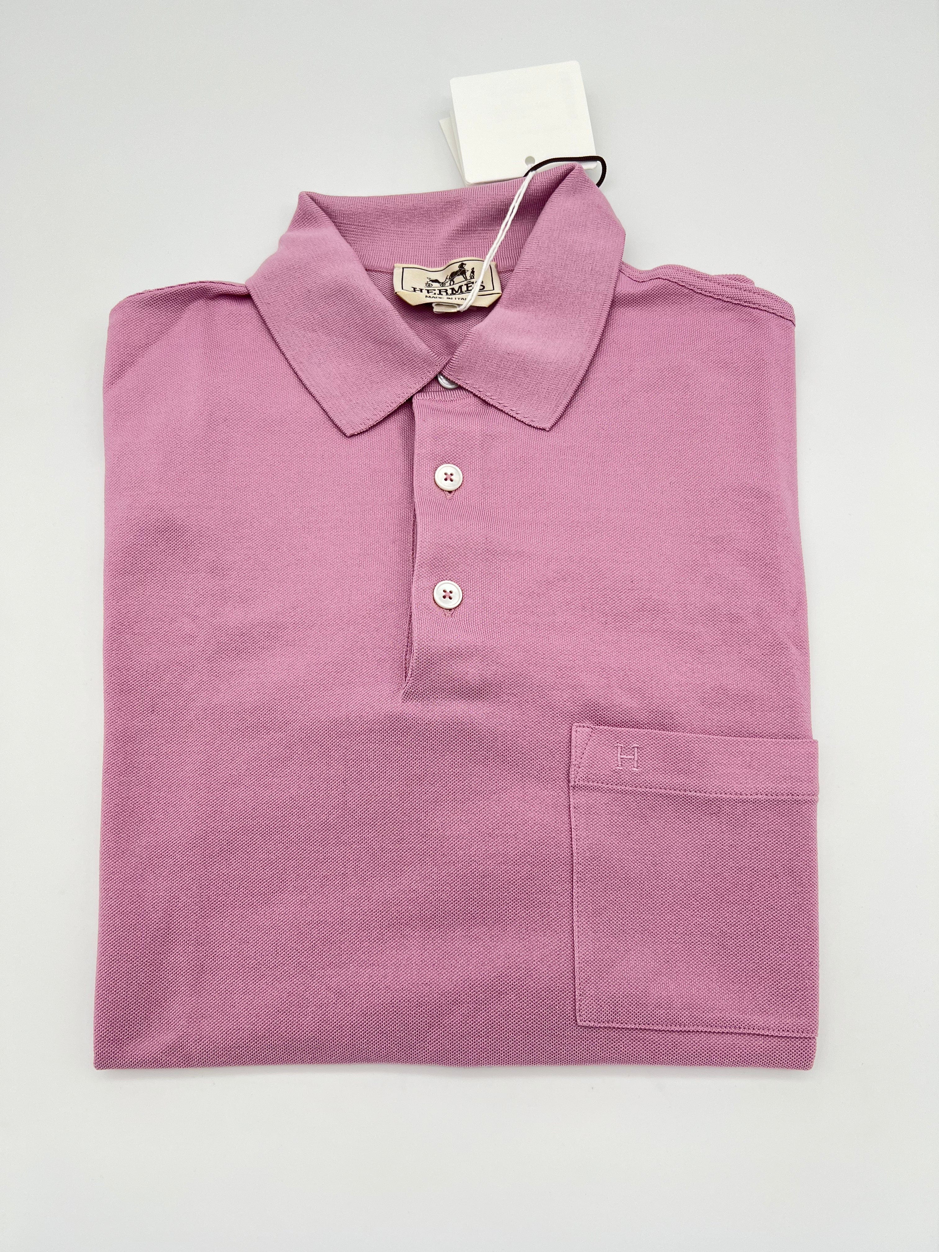 Hermès Hermes H Embroidered Polo Shirt in Rose Clair Size Large UIC1006