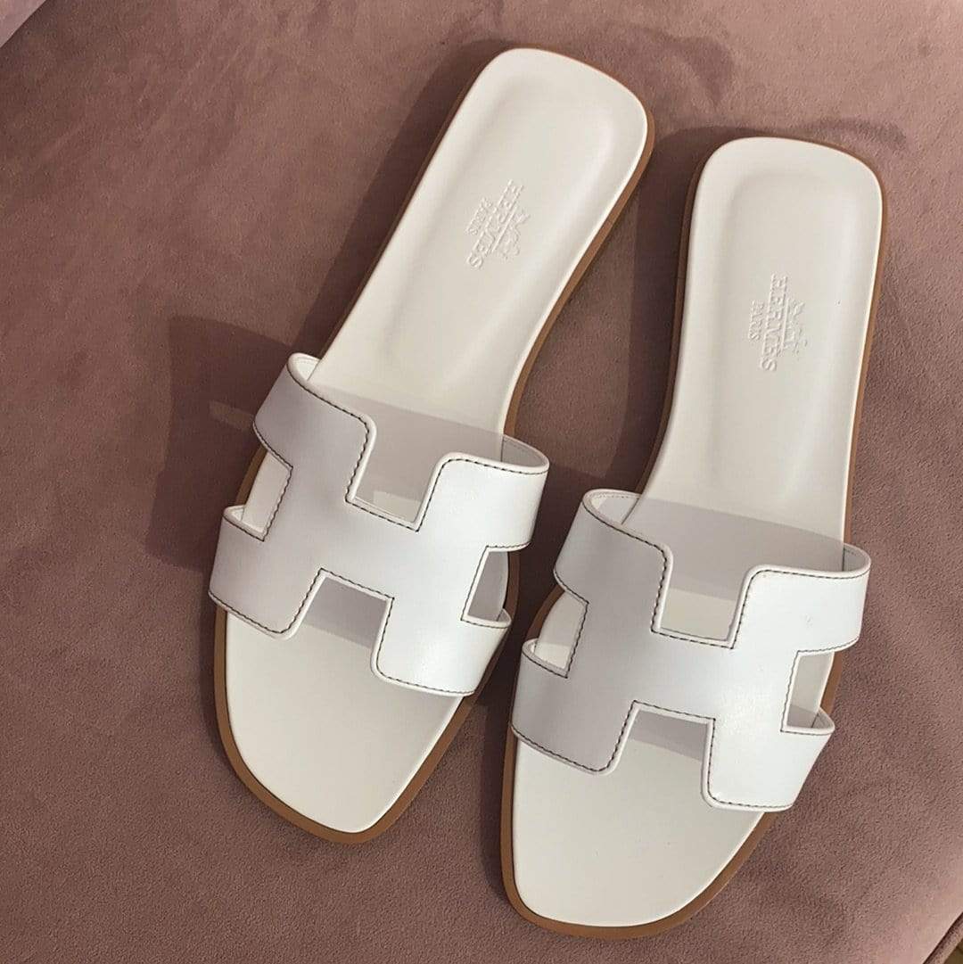Hermes oran sandals 38 white ASL1315 LuxuryPromise