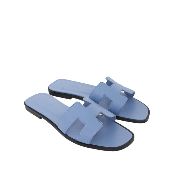 HERMES Epsom Oran Sandals 38 Bleu Glacier 801939