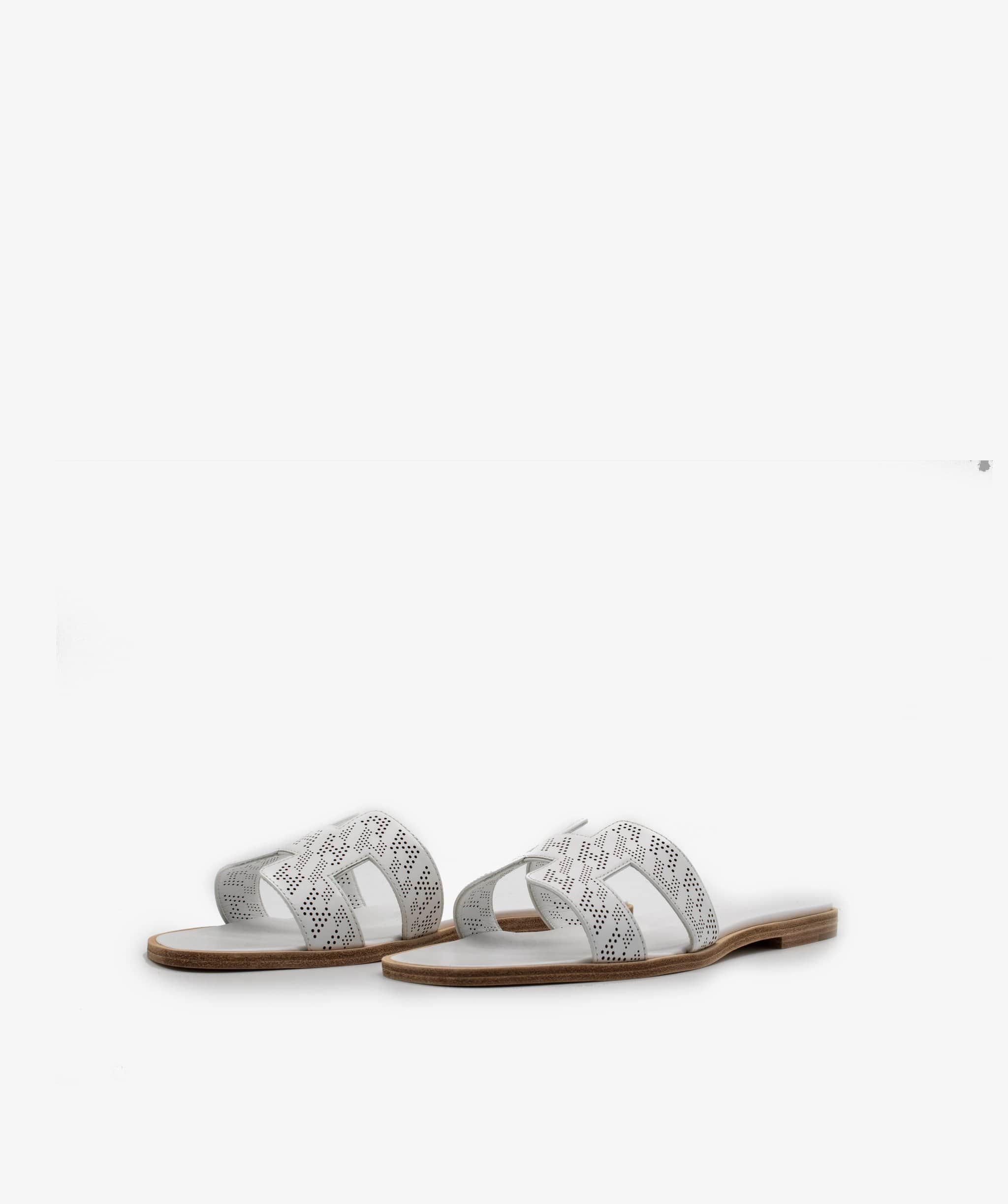 Hermès Hermes Oran Sandals White Perforated RJL1063