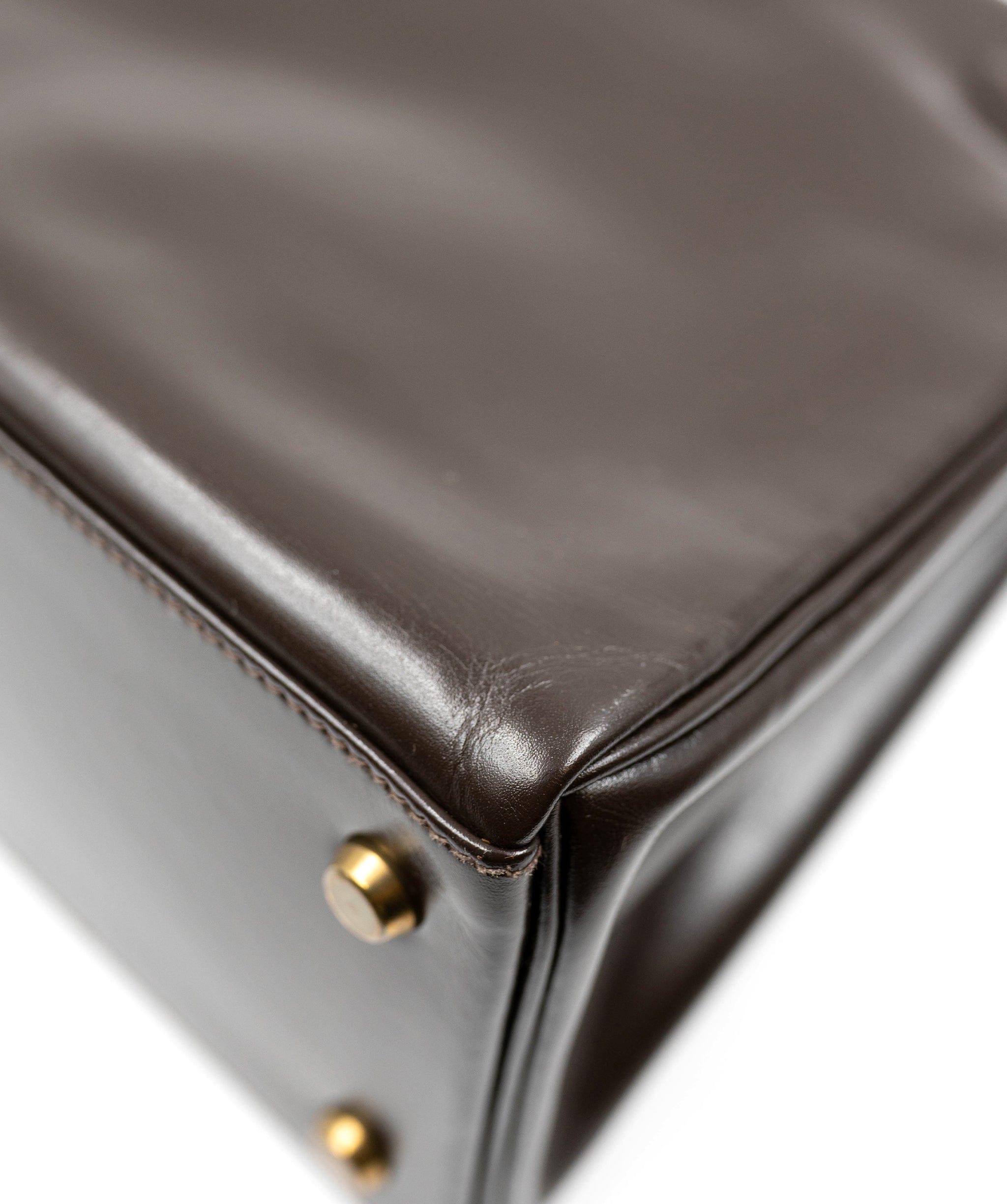 Hermès Hermès Kelly 28 Retourne chocolate Box Leather Bag AAT9197