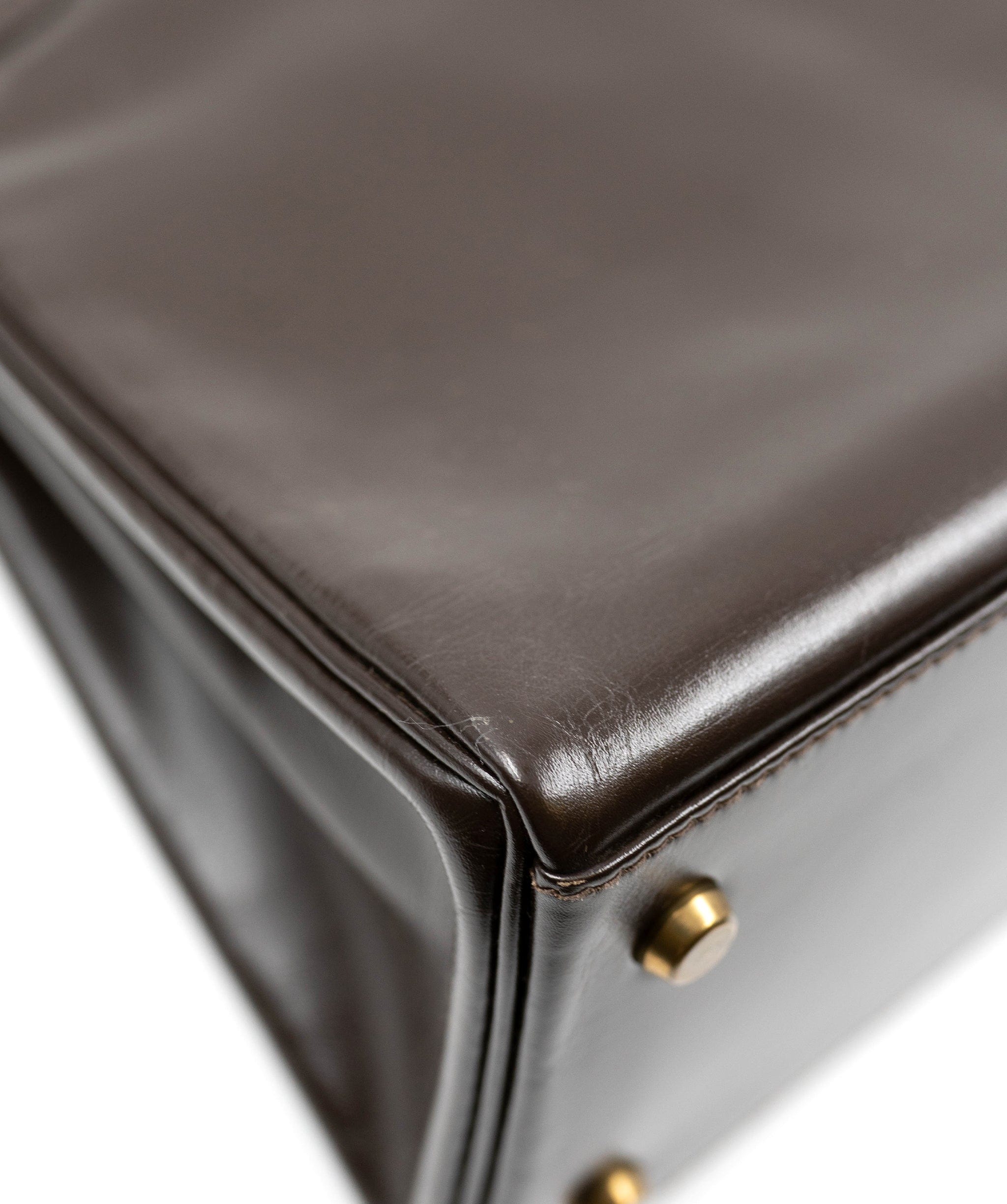 Hermès Hermès Kelly 28 Retourne chocolate Box Leather Bag AAT9197