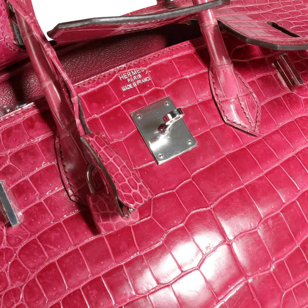 Hermès Rose Scheherazade Shiny Porosus Crocodile Birkin 35 PHW - Handbag | Pre-owned & Certified | used Second Hand | Unisex