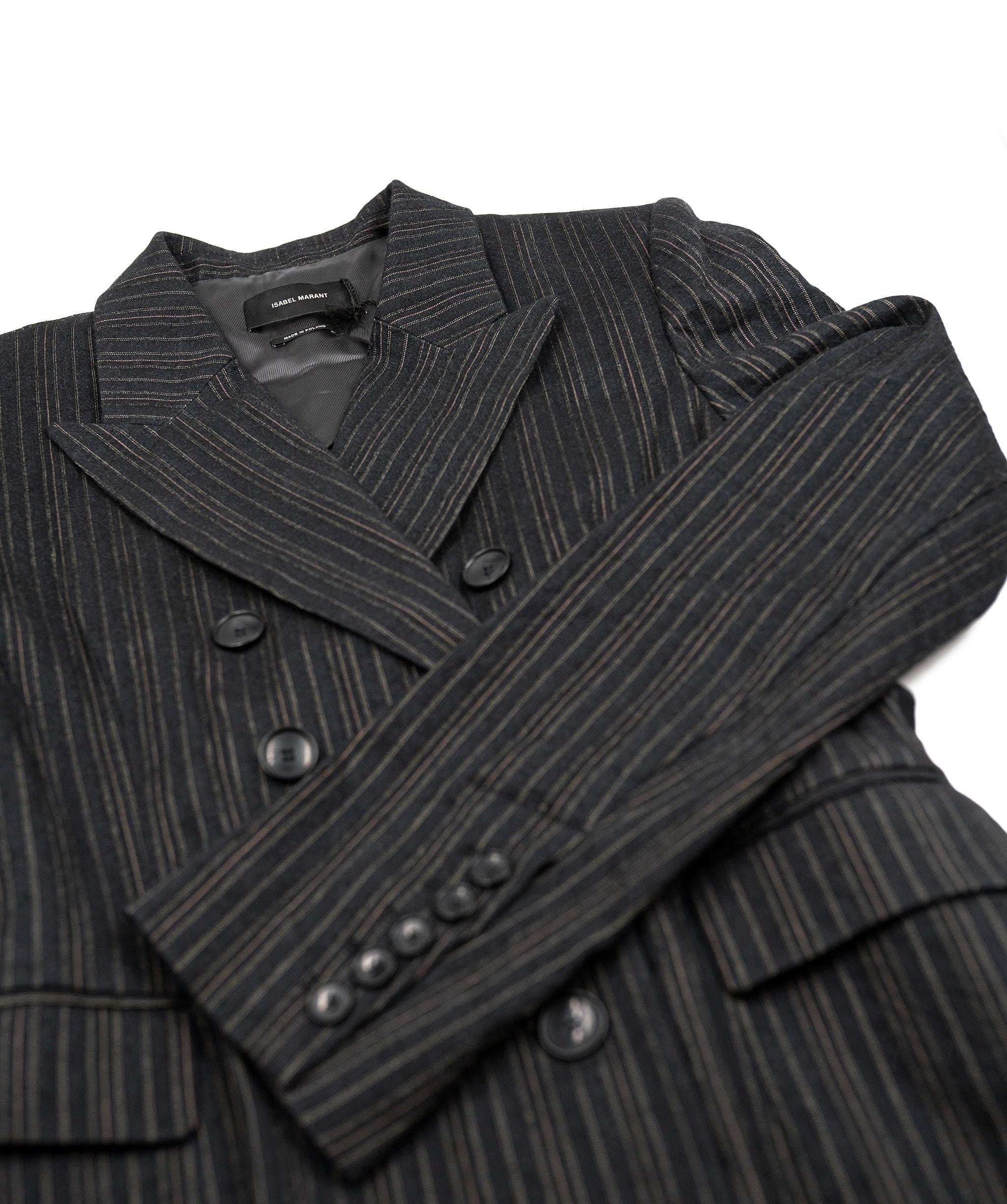 Isabele Marant Isabel Marant Pinstripe Double Breasted Jacket, Wool/Viscose, Charcoal, 12 ASL5061