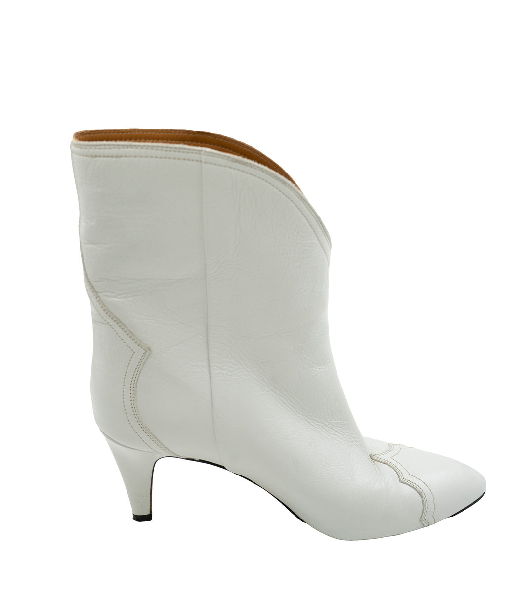 Isabel Marant Donatee Low Heels Ankle Boots In Beige Leather In White