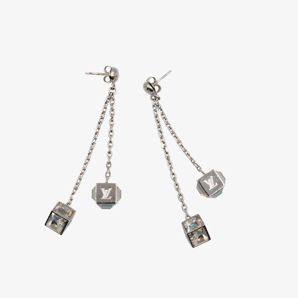 Louis Vuitton Silver Crystal Gamble Drop Earrings Metal ref.817842