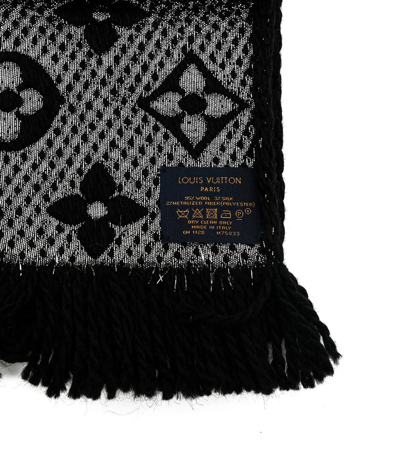Louis Vuitton Logomania Black Silver Wool Scarf Wrap Made 