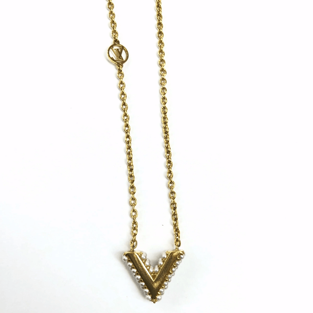 Louis Vuitton Necklace Women M64268 Collier Essential V Gold W/Box, Booklet