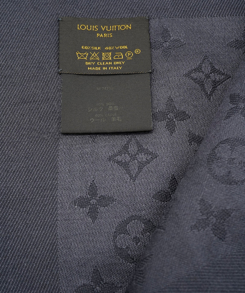 LOUIS VUITTON Monogram Scarf Grey Silk