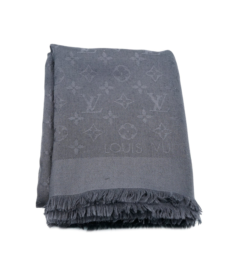 Monogram Blanket Shawl - Oversized Square Black Scarf