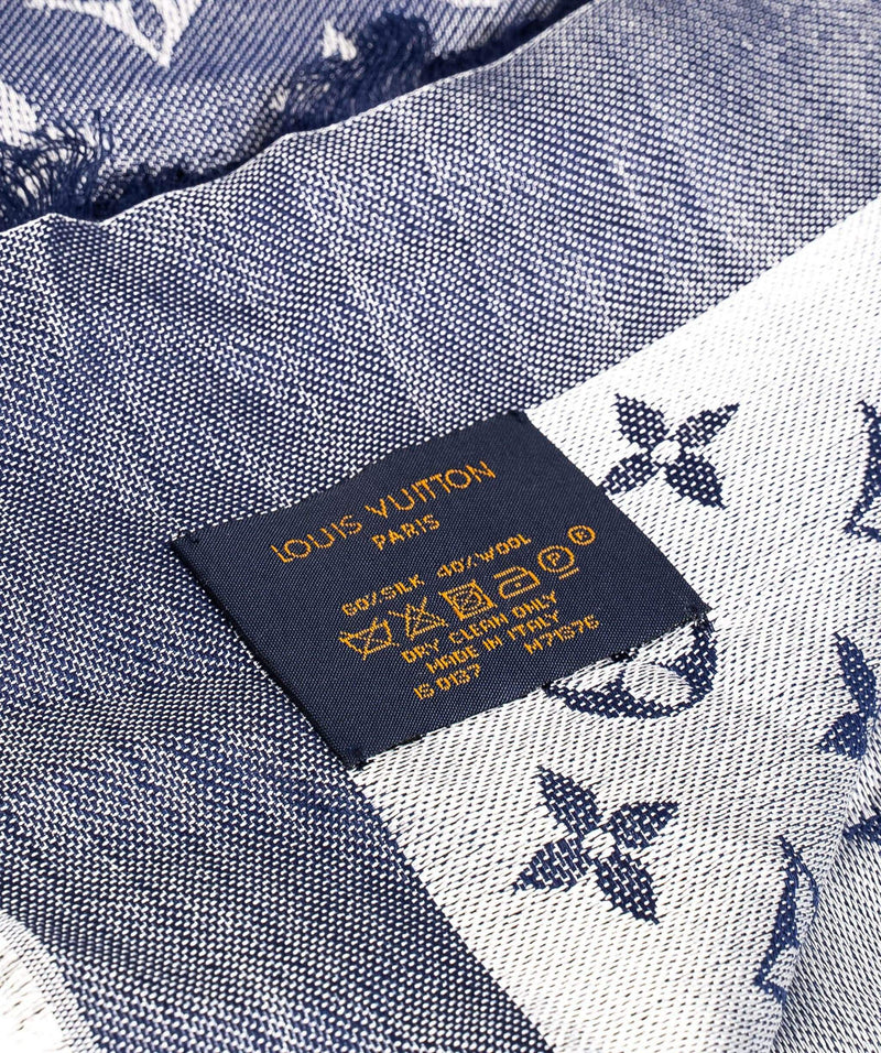 Louis Vuitton, Accessories, Louis Vuitton Monogram Silk Scarf Shawl In  Light Blue Denim