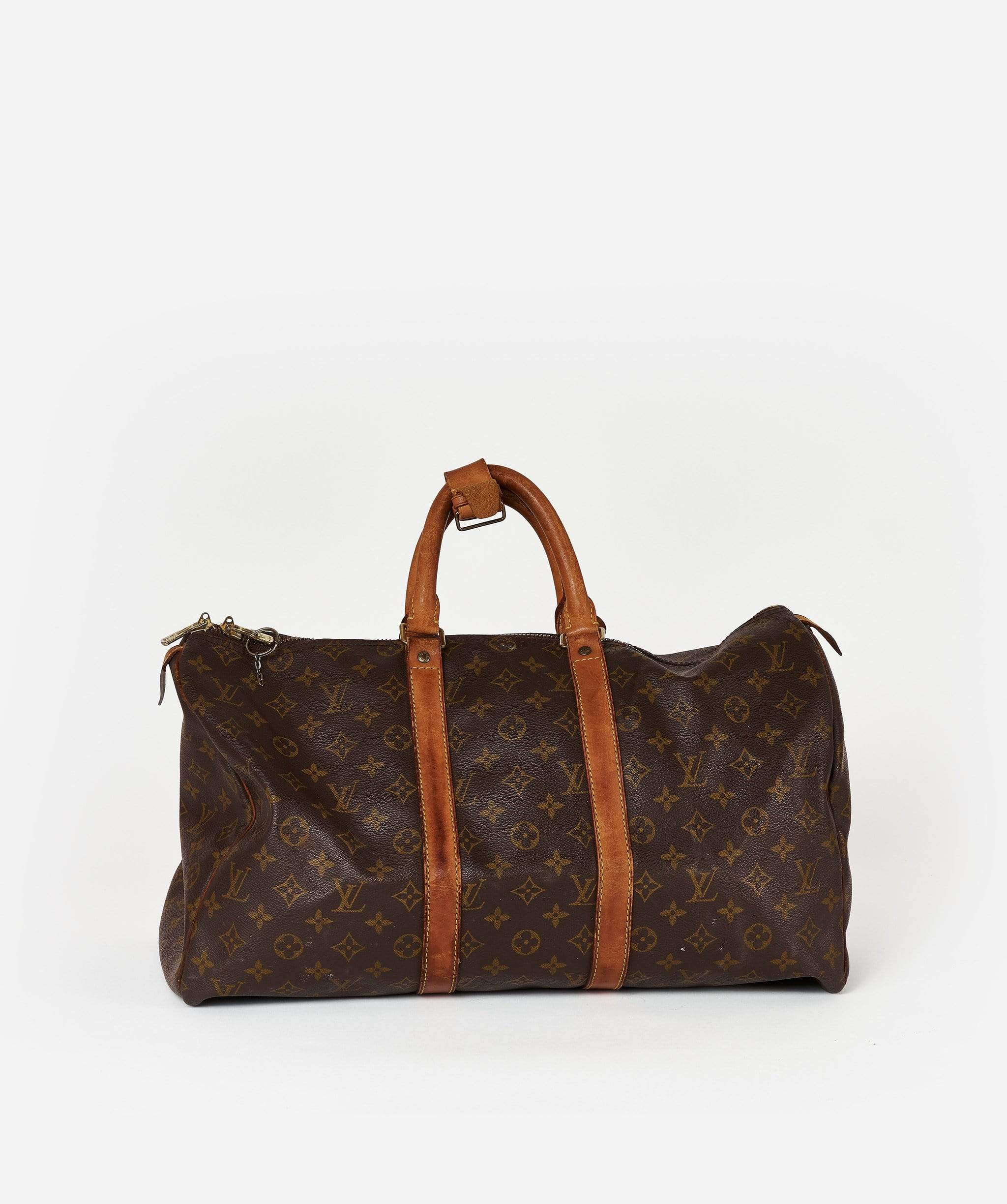 Louis Vuitton Louis Vuitton Brown Leather Monogram Keepall 45