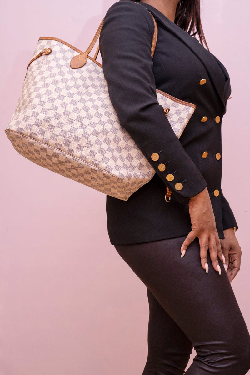 Louis Vuitton Damier Azur Neverfull MM with Pink Lining N41605