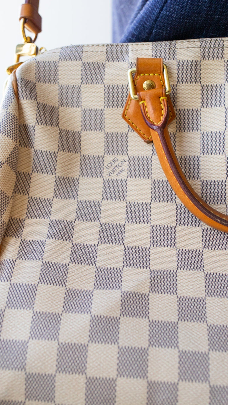 Louis Vuitton Speedy Bandouliere 30 Damier Azur Shoulder Hand Bag Added Insert Preowned