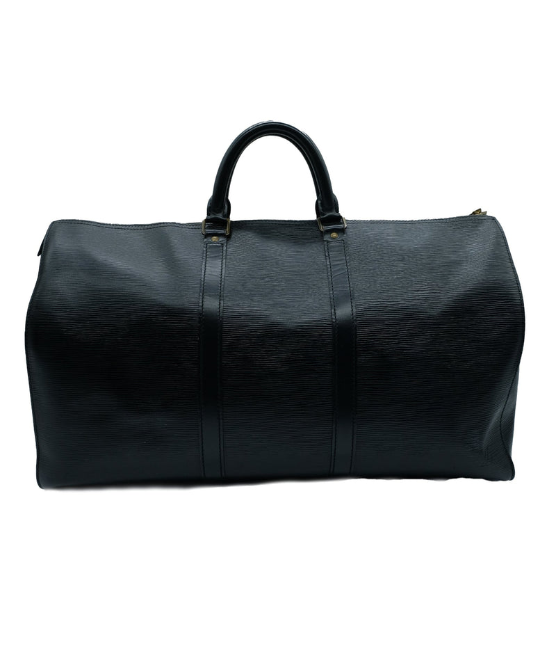 Men's Weekend Bag, Black Leather Duffle - Keepall 50