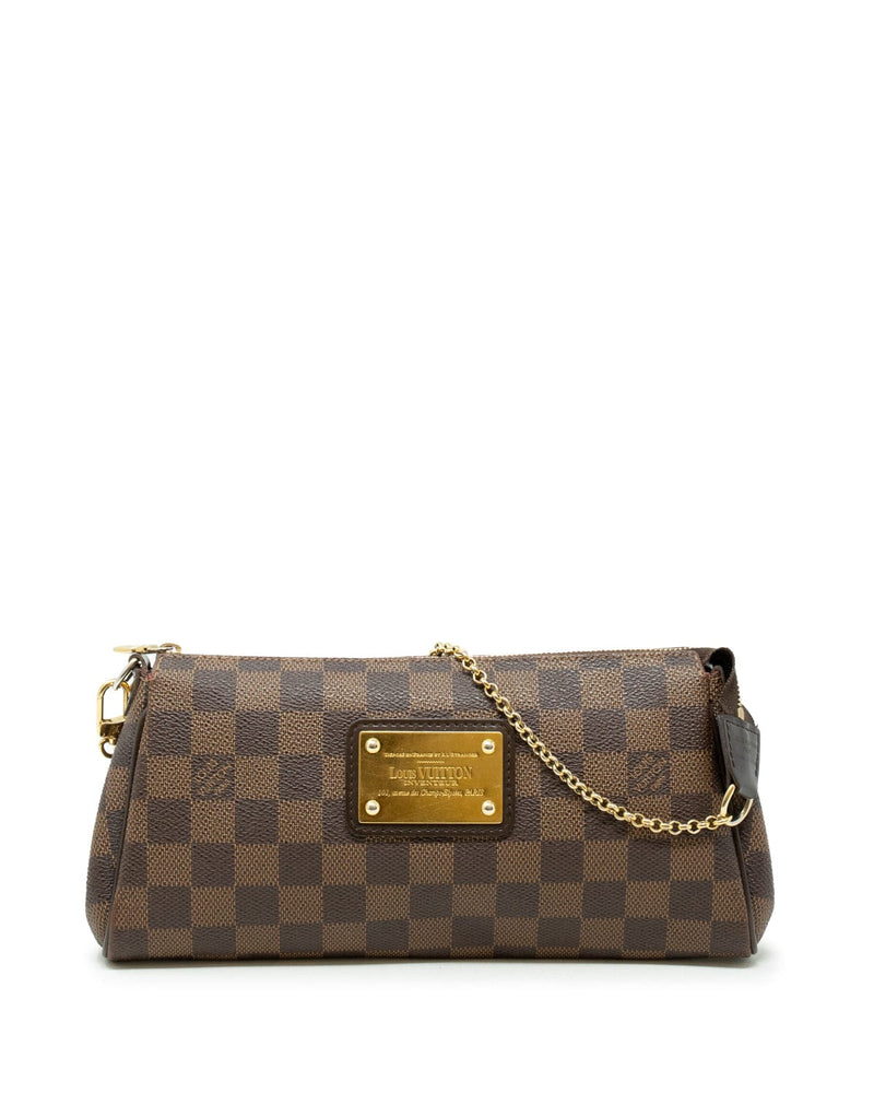 Louis Vuitton Pochette Eva Damier Ebene Clutch Crossbody Bag Brown