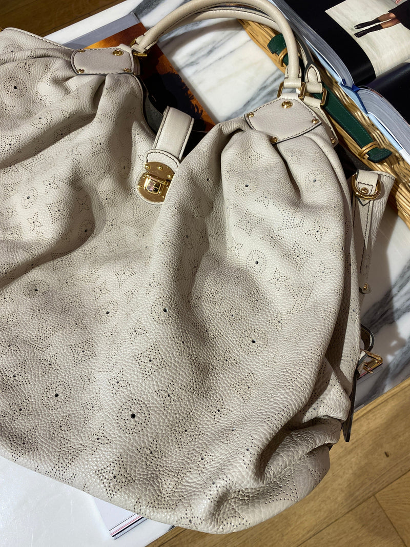 Louis Vuitton Ivory Leather Perforated Monogram Mahina XL Hobo Bag